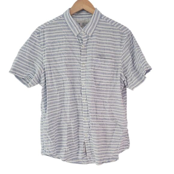 The Original Penguin Short Sleeve Shirt Sz L Cotton Linen Blend Striped Casual - Picture 1 of 14